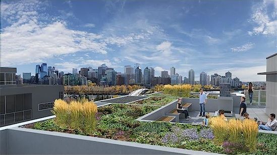 Rooftop patio with Calgary skyline views